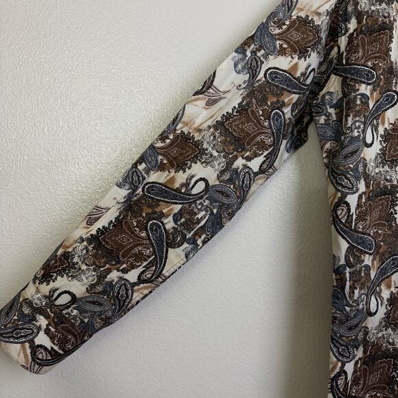 Kenzo Paris Slim Fit Dress Shirt Mens 39 15 Brown Paisley Long Sleeve Button Up - Picture 7 of 12